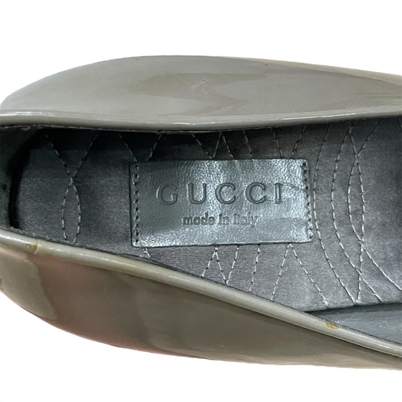 GUCCI Olive Green Gray Patent Leather Buckle Pumps US 9 - Picture 7 of 14